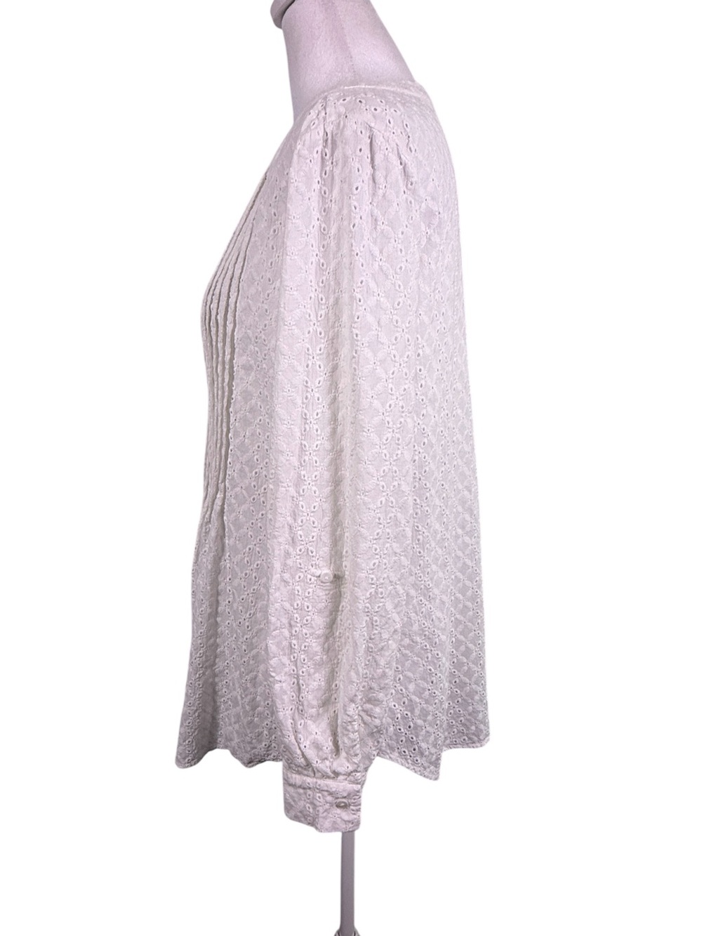 Fever White Eyelet Embroidered Pintuck Button Front Boho Tunic Blouse S - Picture 4 of 11